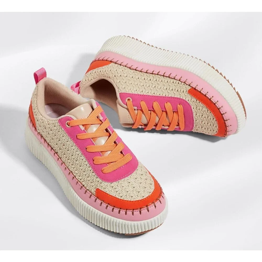 Lucky Step Women's Pink Orange Platform Sneakers Rhinestone Fashion Chunky Shoes - Picture 5 of 6